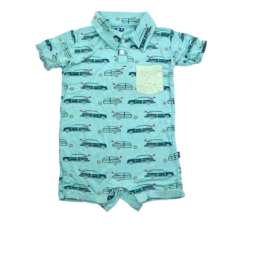 Kickee Pants Shining Sea Woody Wagon Polo Romper